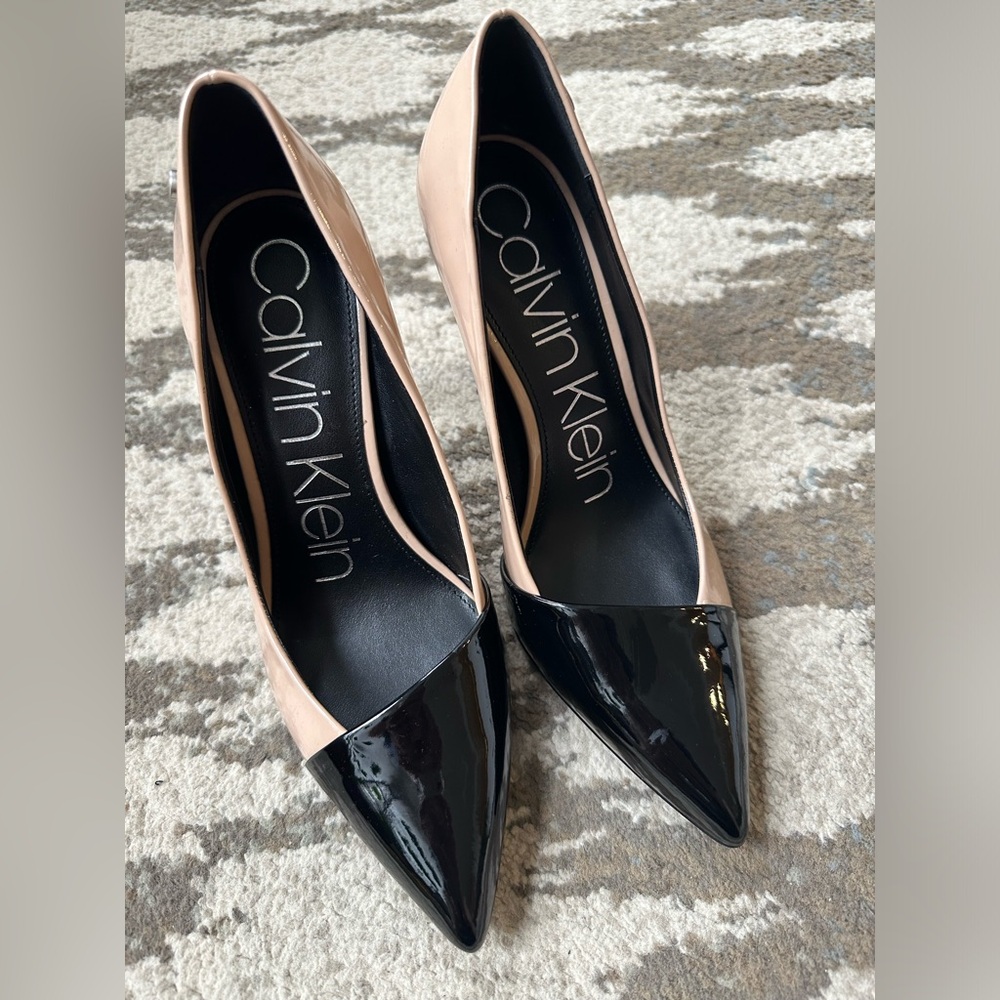 Calvin Klein Nude and Black Patent Heels